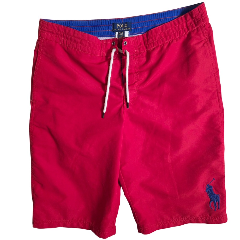 Polo Ralph Lauren Swim Trunks Boys XL 18-20‎ Red Big Pony Mesh Lined RN 41381
